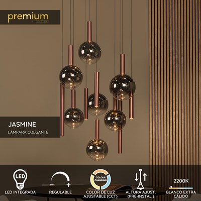 Lucide JASMINE - Lámpara colgante - Ø 75 cm - LED Regul. - CCT - 12x4,5W 2200K/3300K - Cobre | Premium